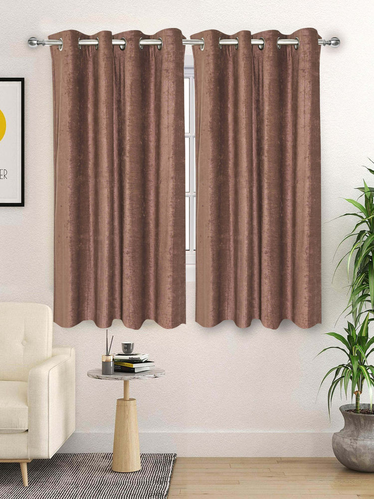 Saral Home Brown Glaze Reversible Satin & Velvet Blackout Curtains (Pack of 2)-picture-15