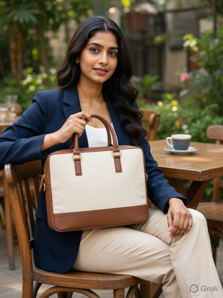 Hues Studio Ross Laptop Bag for Women Beige (M)-image-5