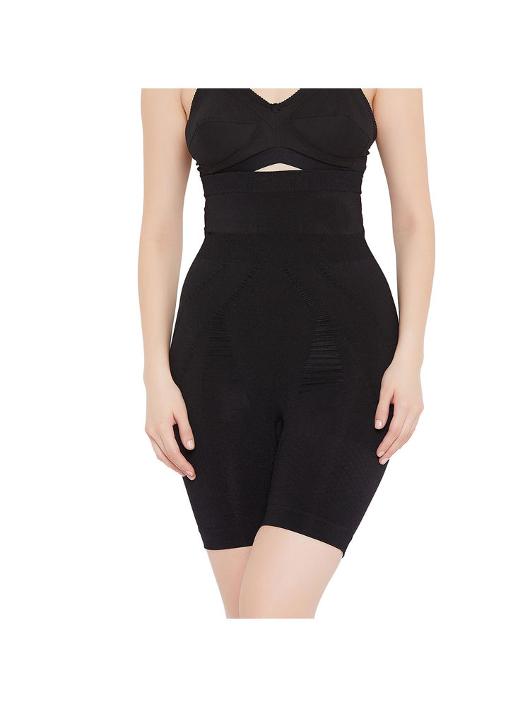 Secrets By ZeroKaata Women Solid Tummy & Thigh Control Seamless Tummy Tucker Shapewear - Black