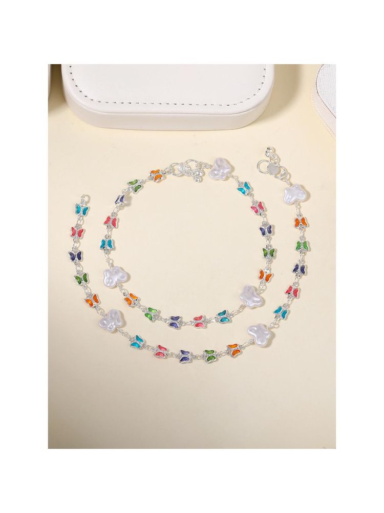 Estele Gehena Silver Plated Minimal Colorful Butterfly Charm Payal Anklets-image-43