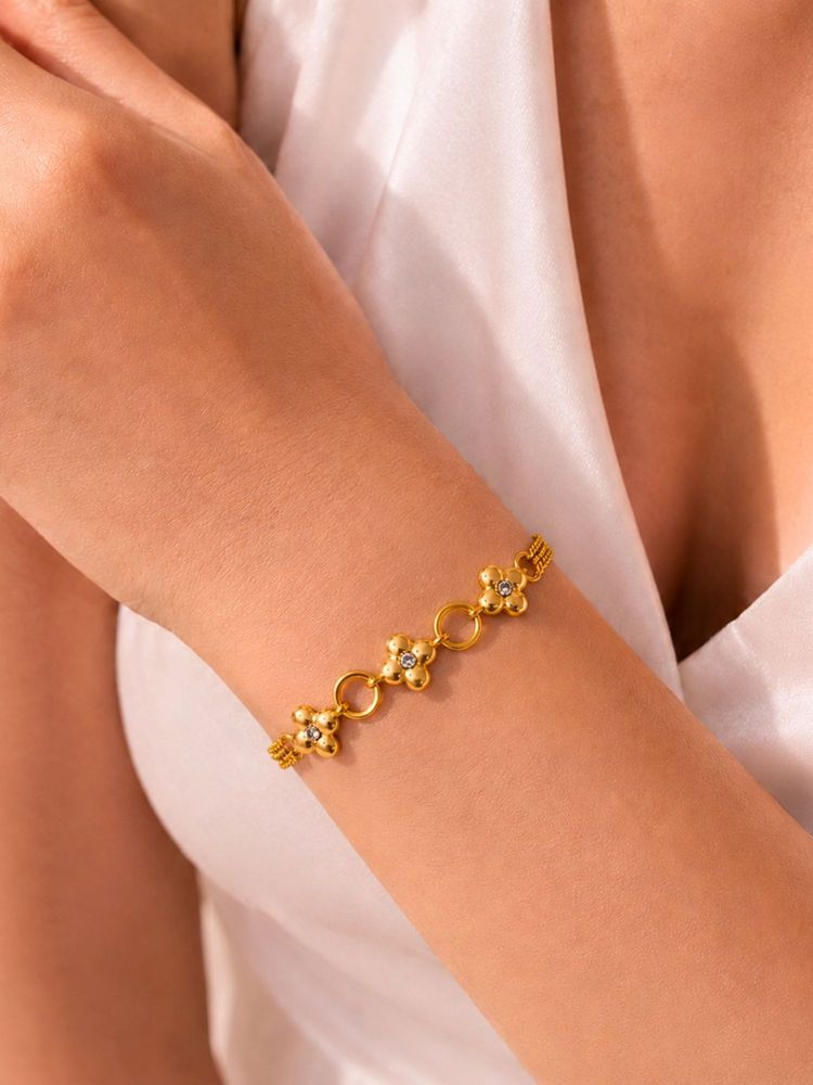 Inaya Accessories 18K Gold Plated Flower Charm Bracelet, Cecilia
