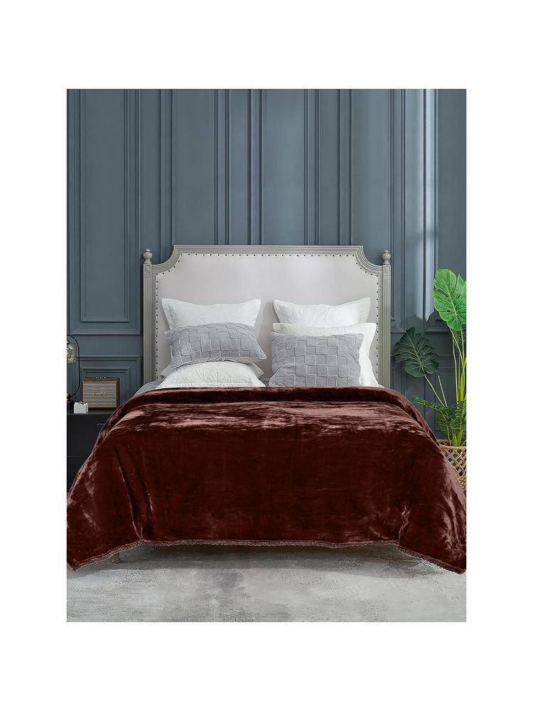 Saral Home Winter Mink,Cloudy Soft Double Side Heavy 2 Layer Blanket Crochet Edge, Brown-image-5