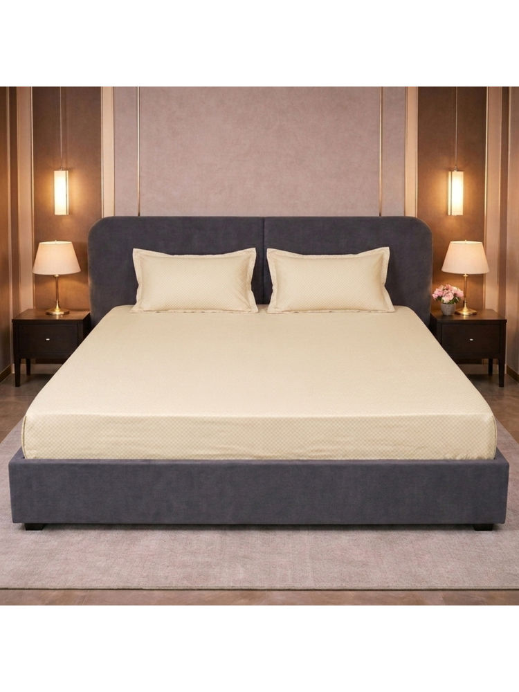 LANE LINEN Beige Micro Check 400TC Bedsheet with 2 Pillow Covers (King)-image-36