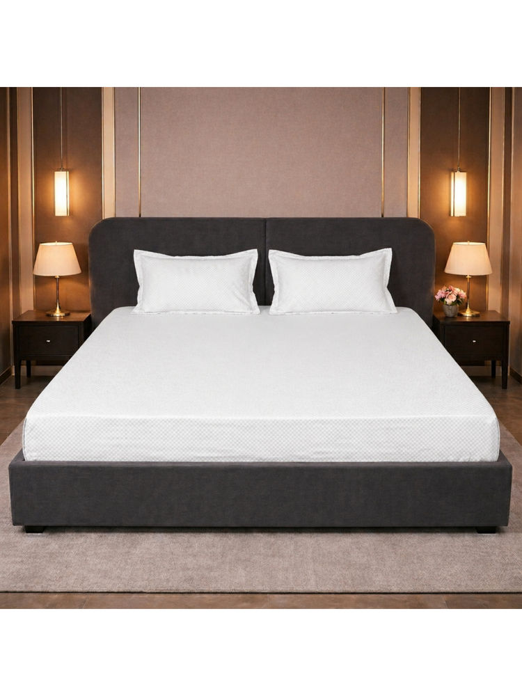 LANE LINEN White Micro Check 400TC Bedsheet with 2 Pillow Covers (King)-image-2
