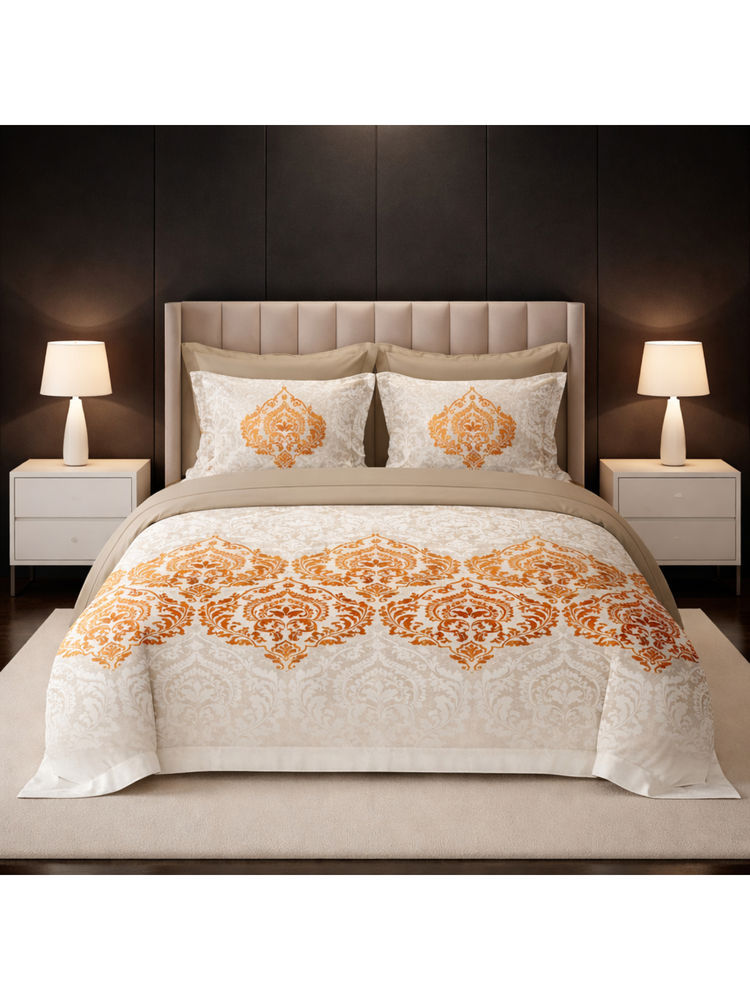 LANE LINEN Beige Pixel Digitally Printed Cotton Bedsheet with 2 Pillow Covers (King)-image-46