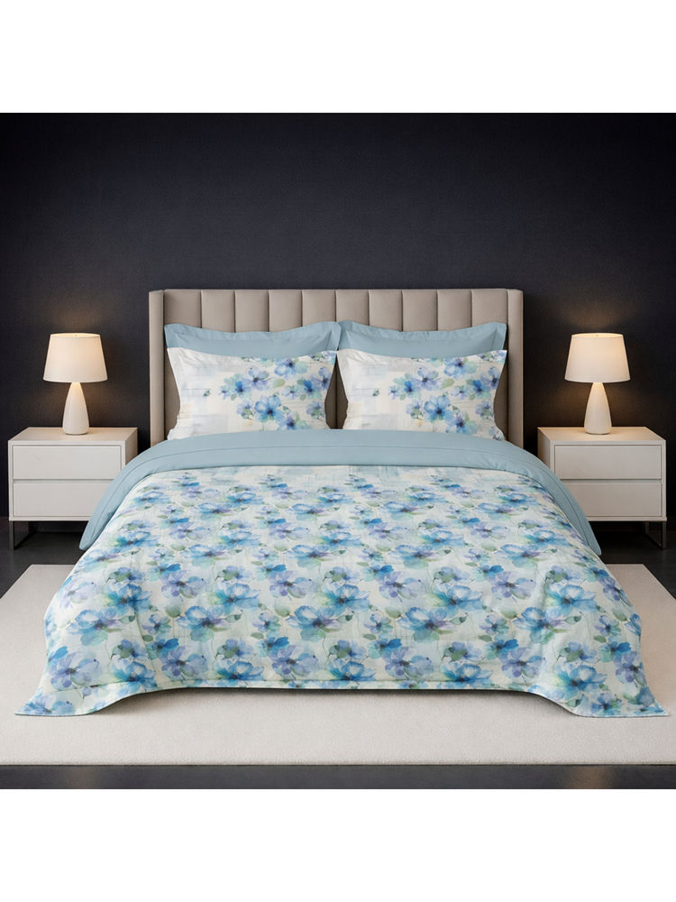 LANE LINEN Blue Pixel Digitally Printed Cotton Bedsheet with 2 Pillow Covers (King)-image-49