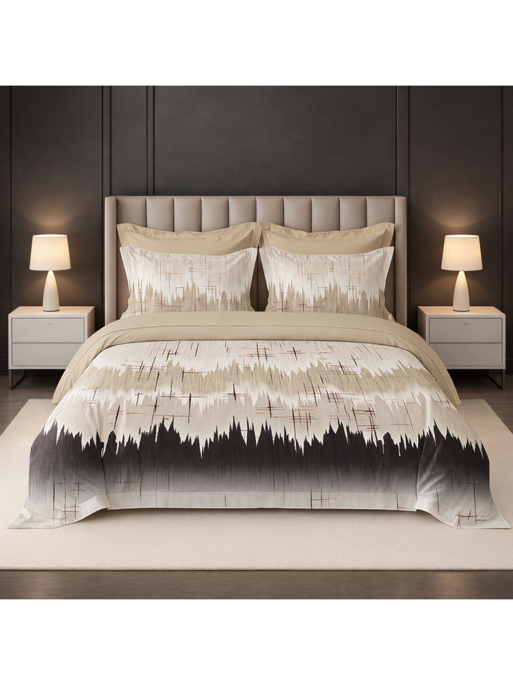 LANE LINEN Beige Pixel Digitally Printed Cotton Bedsheet with 2 Pillow Covers (King)-image-48