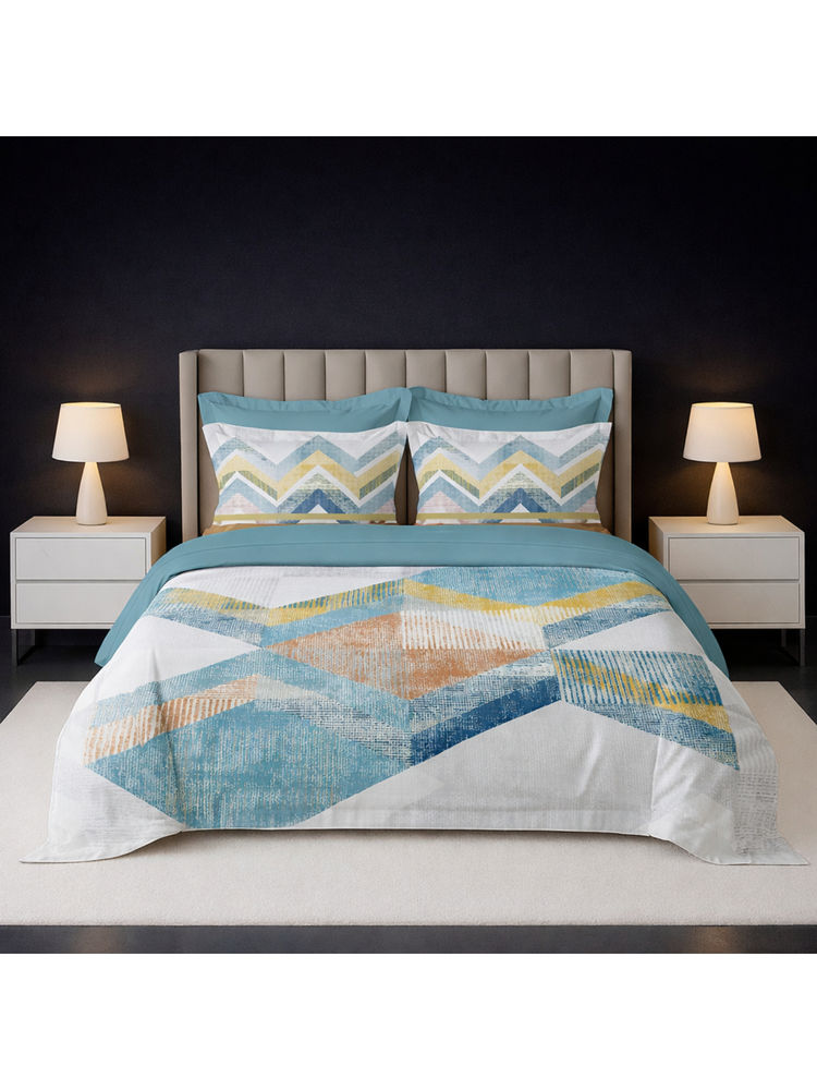 LANE LINEN Blue Pixel Digitally Printed Cotton Bedsheet with 2 Pillow Covers (King)-image-45