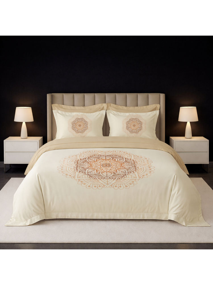 LANE LINEN Beige Pixel Digitally Printed Cotton Bedsheet with 2 Pillow Covers (King)-image-47
