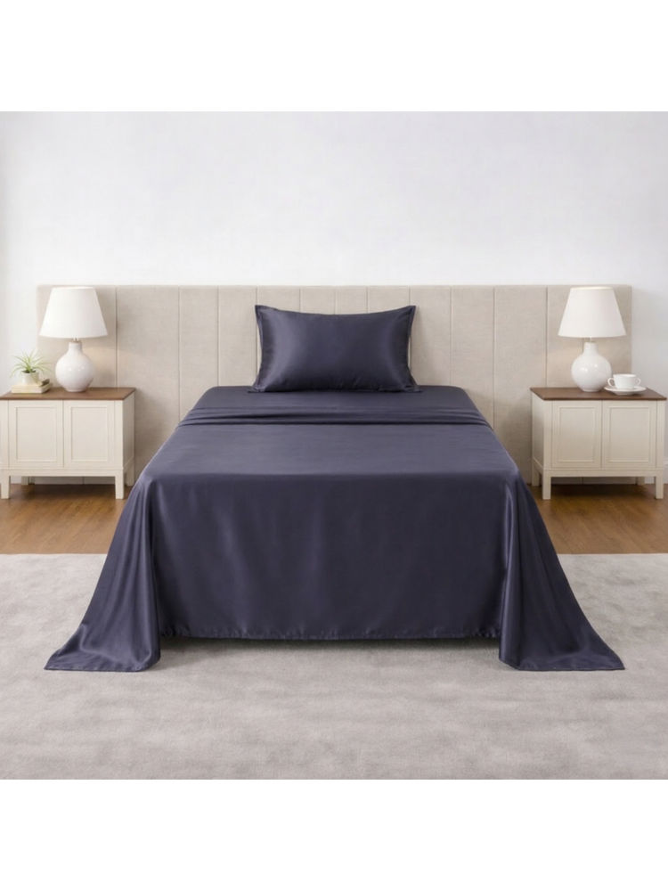 LANE LINEN Grey Satin Fantasy Cotton Bedsheet with 1 Pillow Cover (Single)-image-40