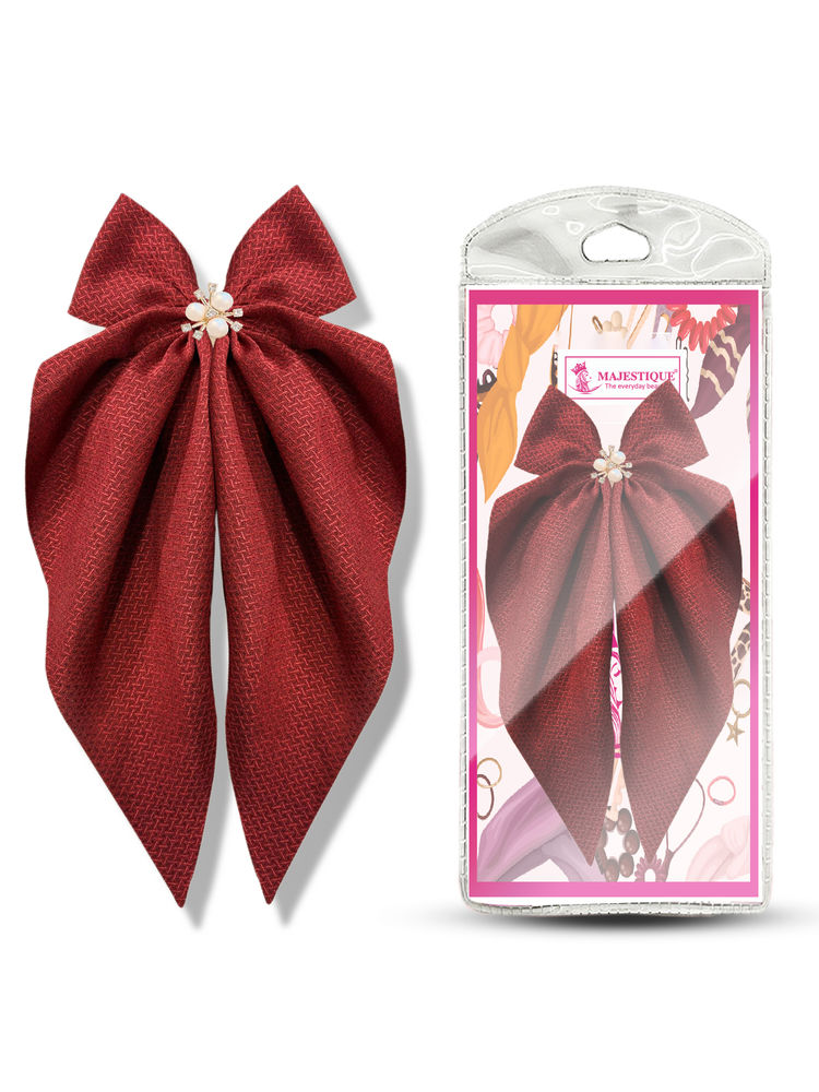 Majestique Hair Big Ribbon Layered Bows Clips - Red-picture-43