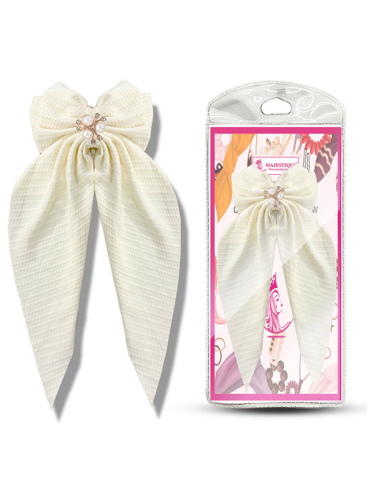 Majestique Hair Big Ribbon Layered Bows Clips - White-picture-44