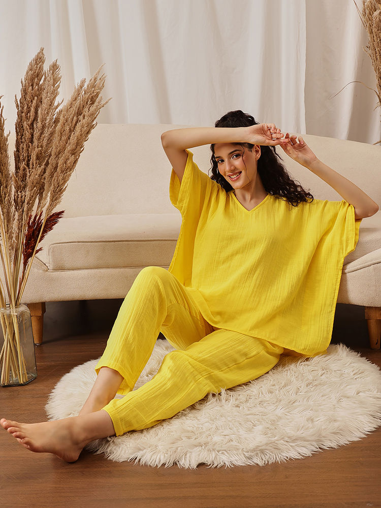 Clovia Women Yellow Cotton Top with Pyjama-image-38