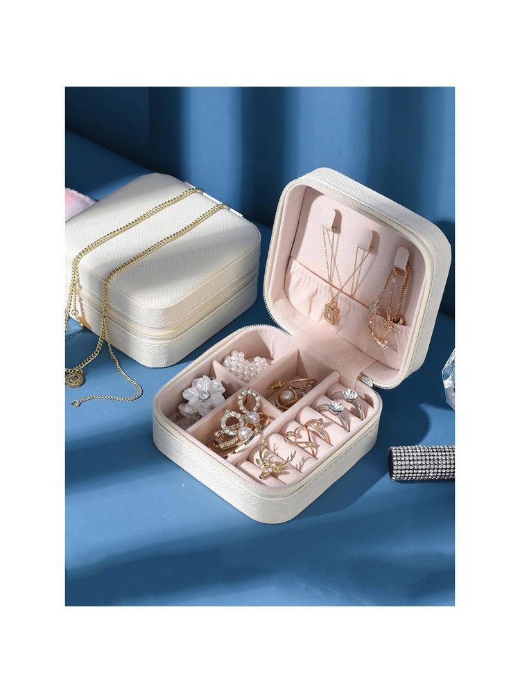 Estele Jewellery Organiser Box Leather Zipper Lock Portable White Jewellery Storage Box-picture-11