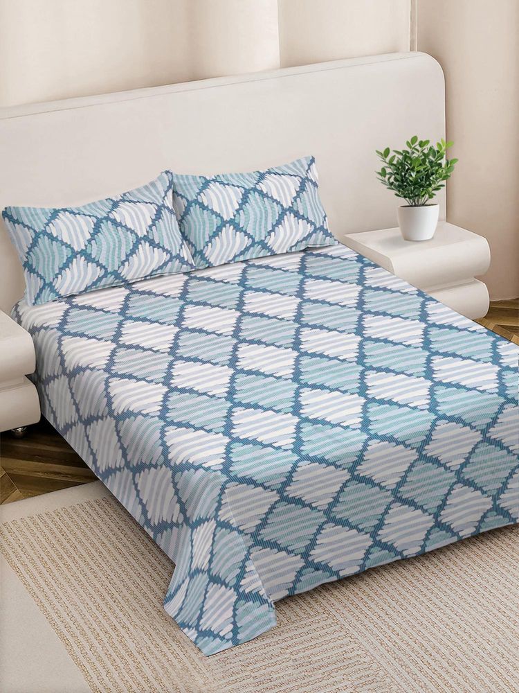 FABINALIV Multicolour Abstract 300 TC Cotton Blend Super King Bedsheet with 2 Pillow Covers-picture-32