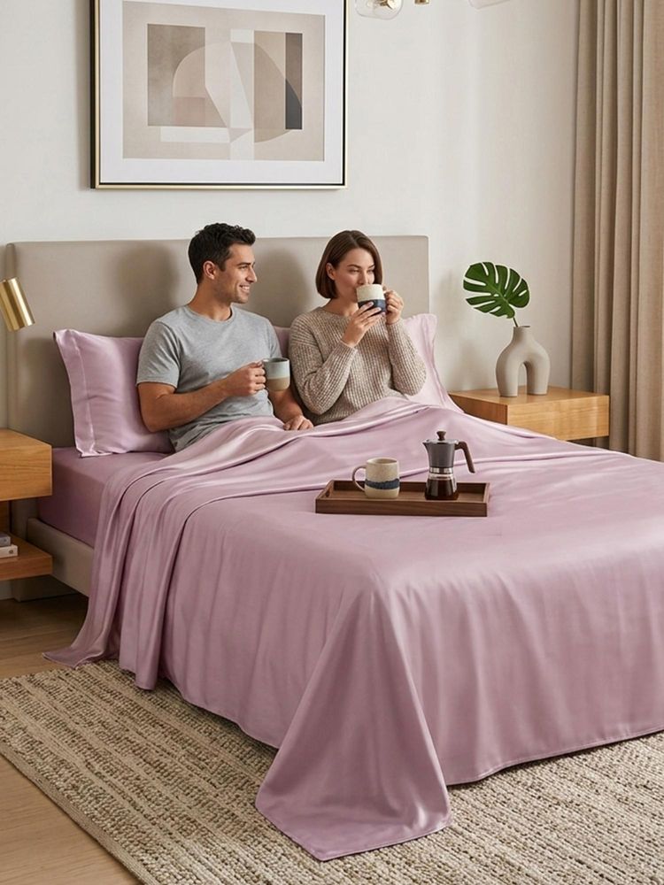 FABINALIV Onion Solid 300 TC Super King Satin Bedsheet with 2 Pillow Covers-image-6