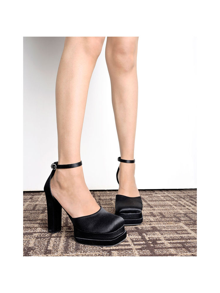Shoetopia Chunky Platform Black High Heels For Women & Girls