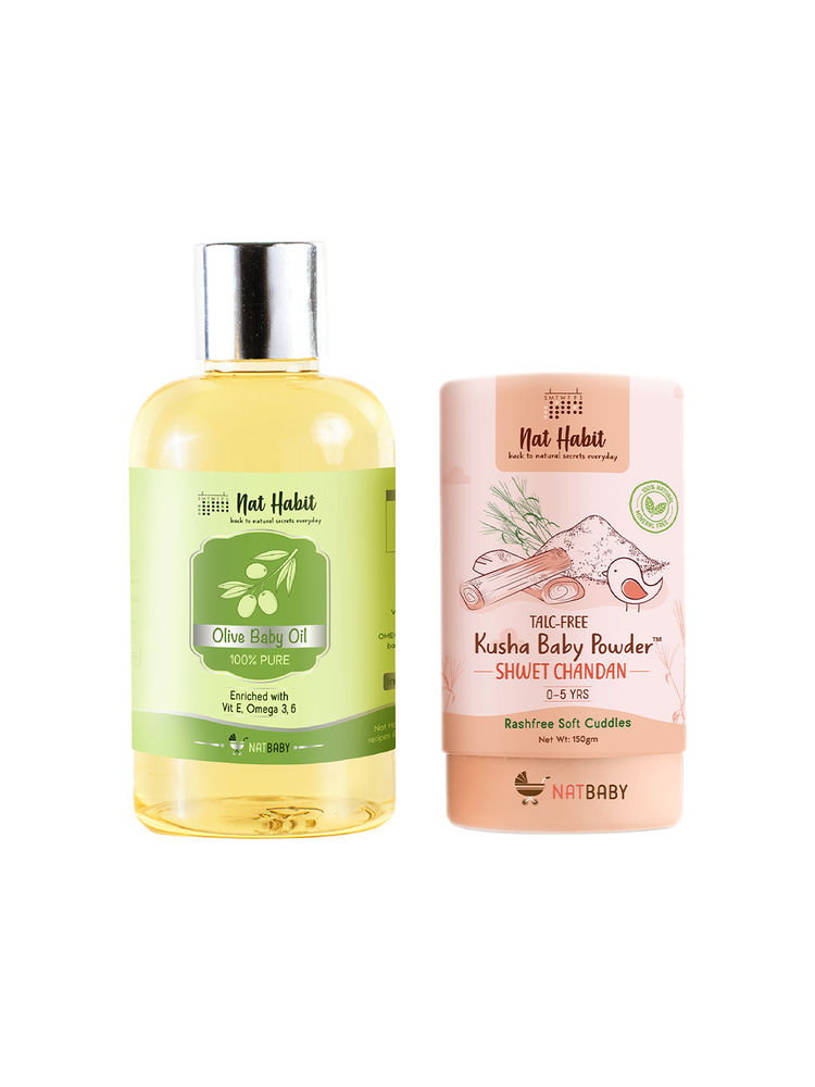 Nat Habit Pure Olive Baby Oil with Kusha Baby Powder Kit