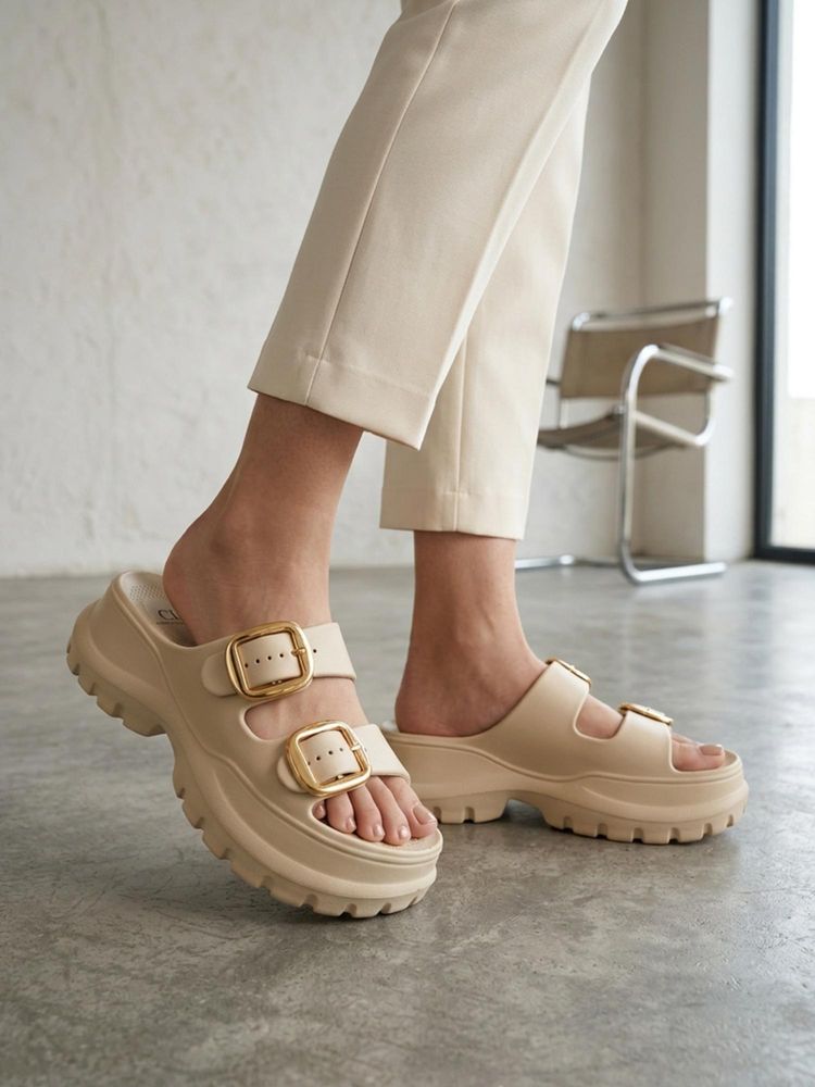 Carlton London Womens Dual Strap EVA Cushion Comfort Sandals Heels - Beige-picture-15