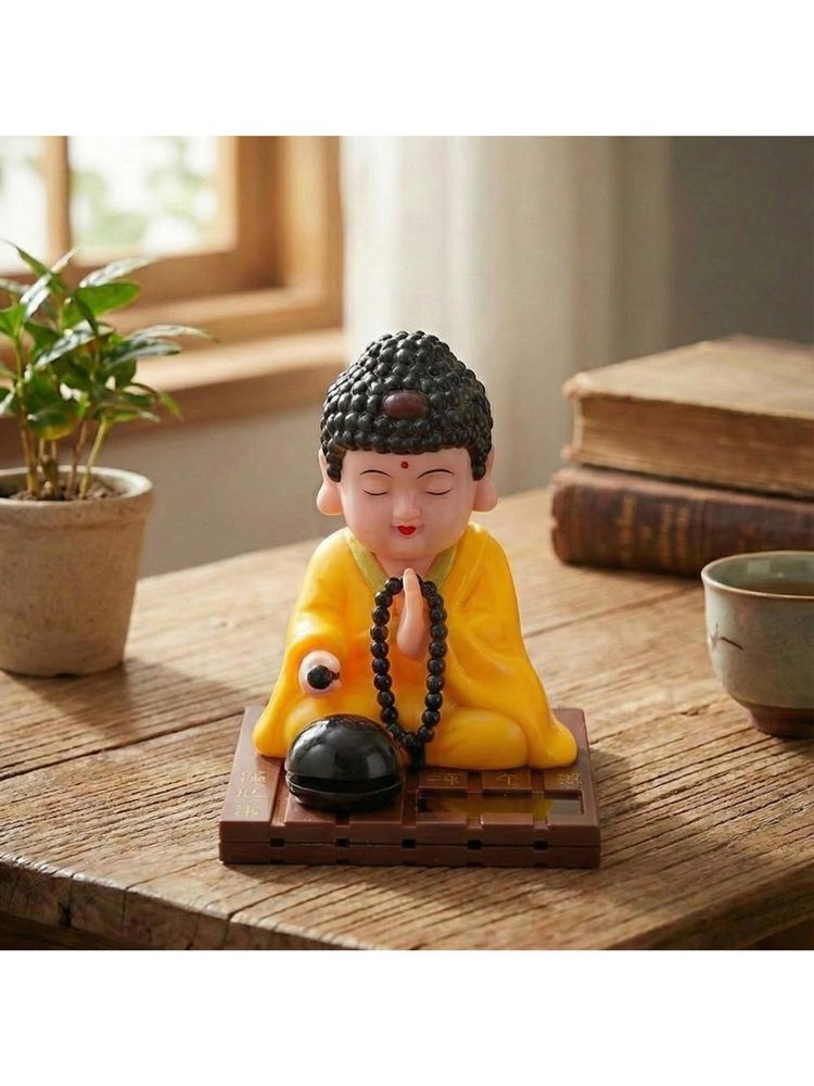 eCraftIndia Yellow Moving Head Monk Buddha Idol Showpiece-picture-15