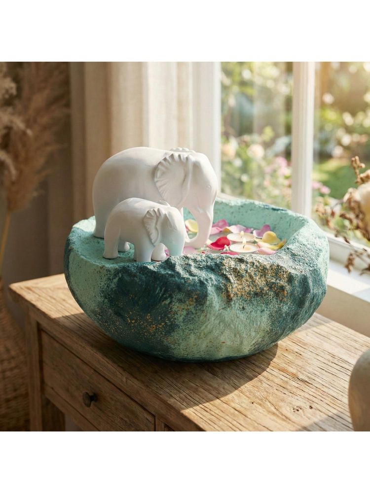 eCraftIndia Green Elephant Statues Decorative Urli Bowl-picture-24
