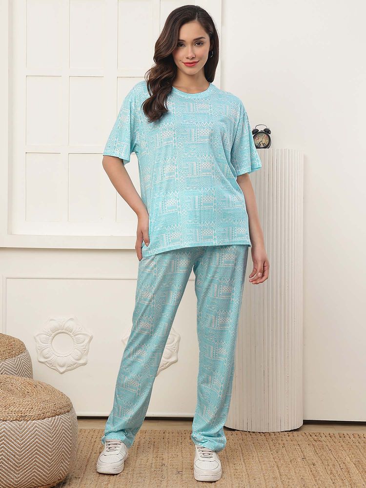 Kanvin Women Aqua Printed T-shirt and Pyjama-picture-31
