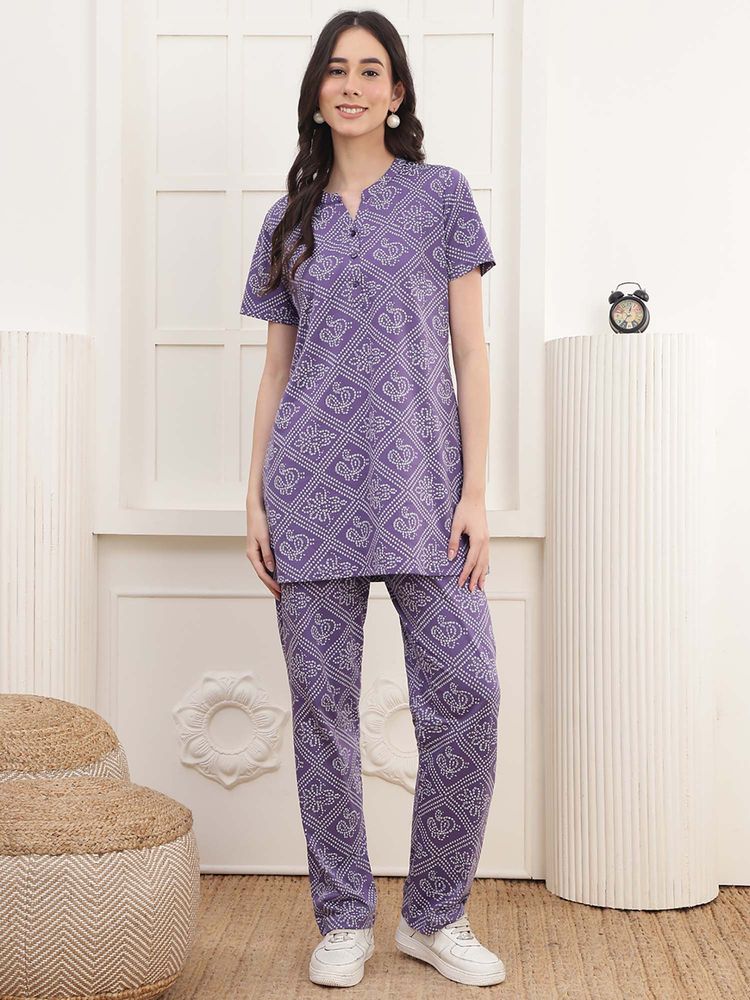 Kanvin Women Purple Printed Top and Pyjama-picture-17