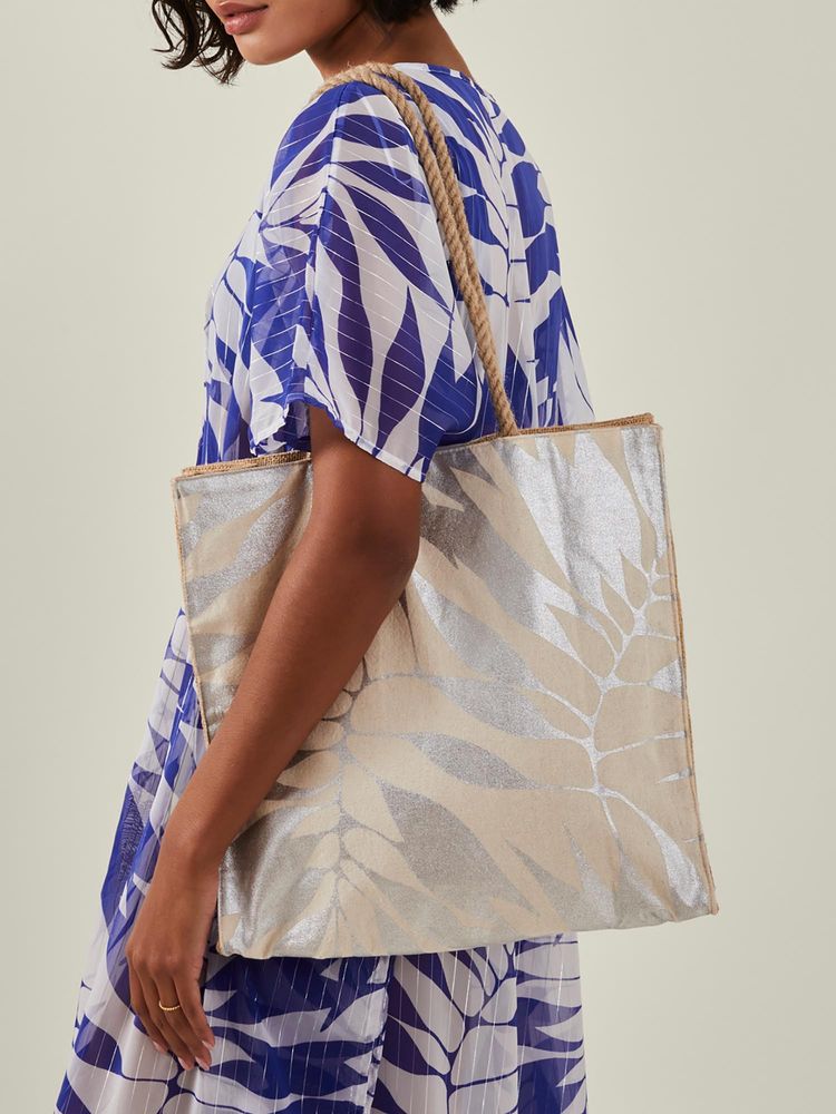 Accessorize London Women's Silver Foil Print Shopper Tote Bag-picture-10