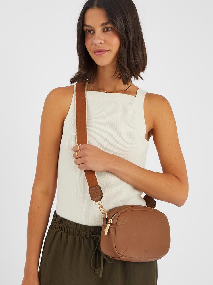 Accessorize London Women's Brown Webbing Strap Small Sling Bag-picture-13