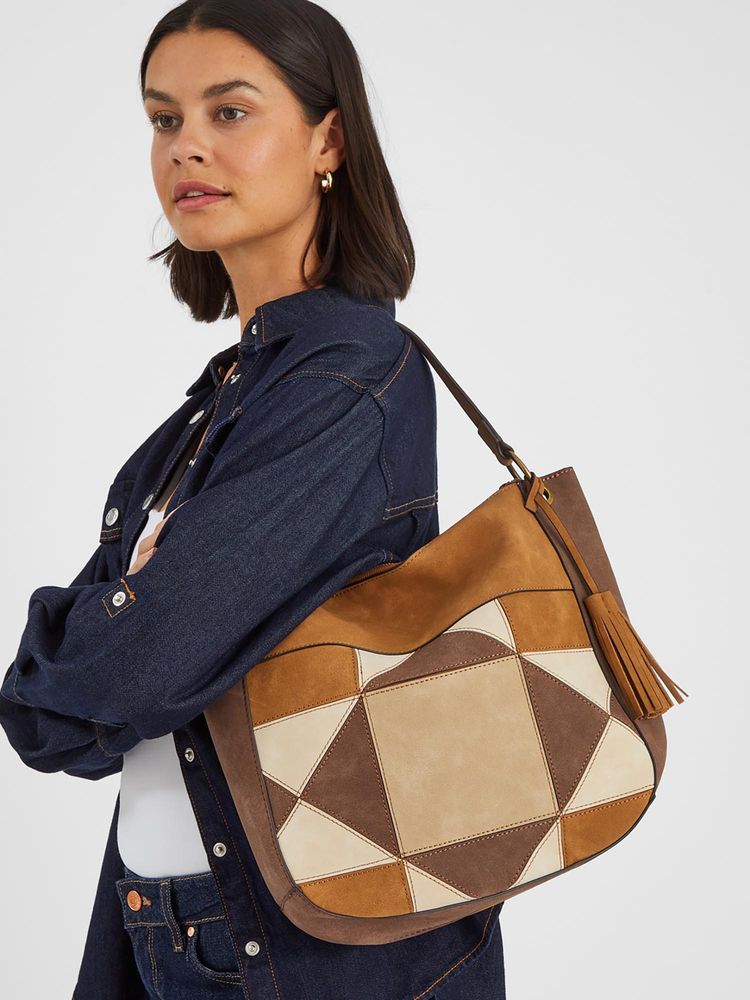 Accessorize London Women's Brown Patchwork Suedette Shoulder Bag-picture-41