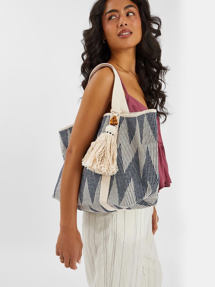 Accessorize London Women's Blue Chevron Canvas Beach Tote Bag-picture-37
