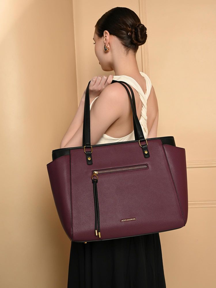 Accessorize London Women's Serene Burgundy Work Tote Bag-picture-21