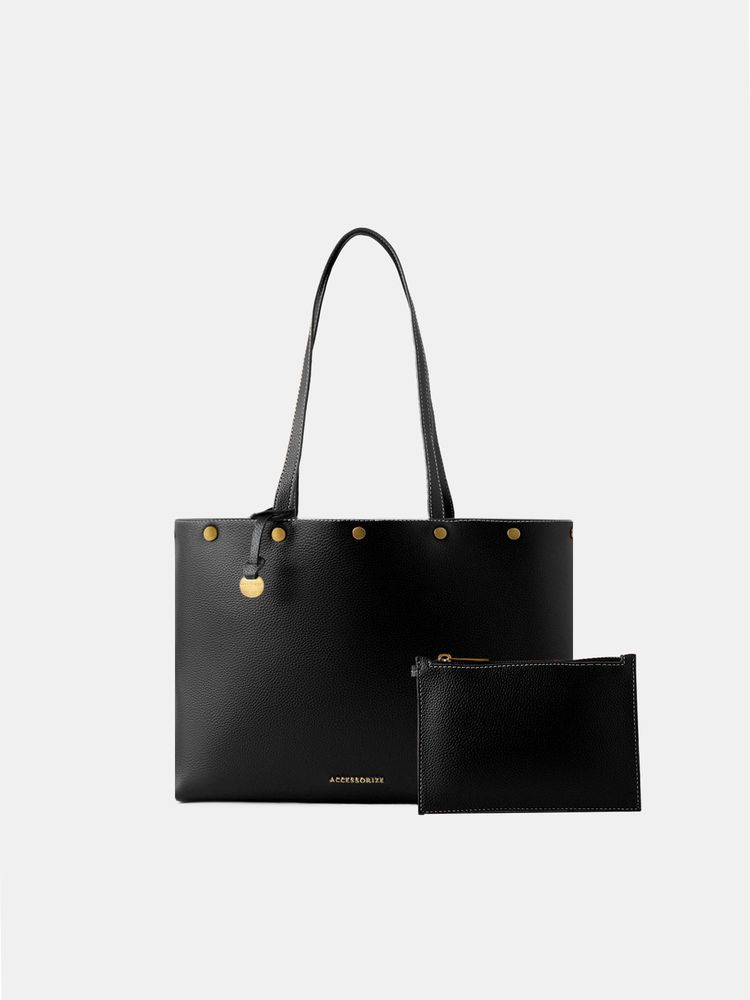Accessorize London Women's Black Cece Studded Tote Bag with Pouch-picture-39