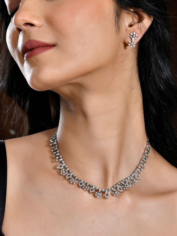 Voylla Sparkling Essentials Twilight Glam American Diamond Necklace Set-picture-35