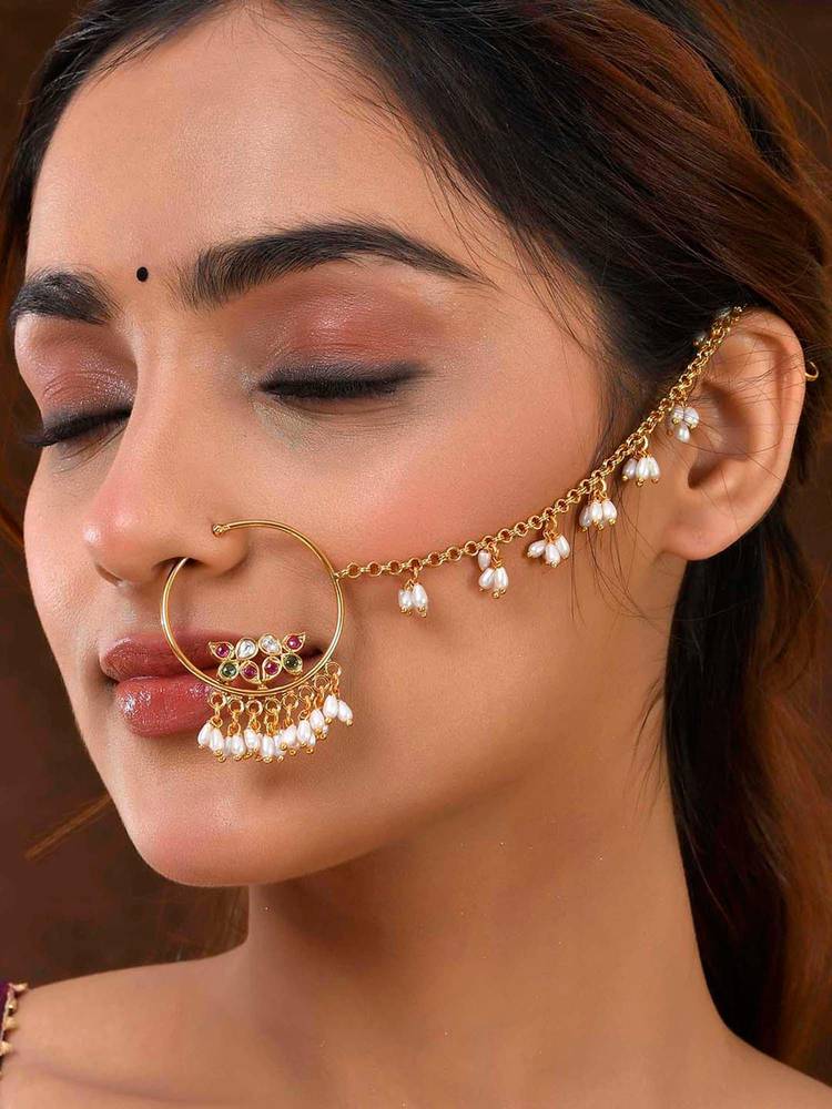 Voylla Gold Essentials Aishwarya Pearl Nose Ring-picture-10