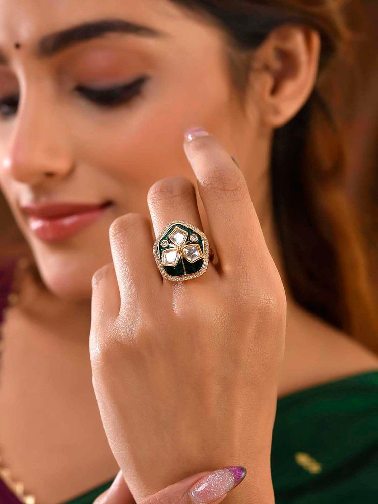 Voylla Kundan Elegance Meena Glow Ring (Adjustable)-picture-29