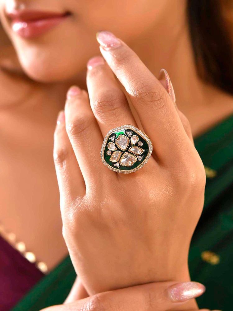 Voylla Kundan Elegance Vintage Meenakari Ring (Adjustable)-picture-0