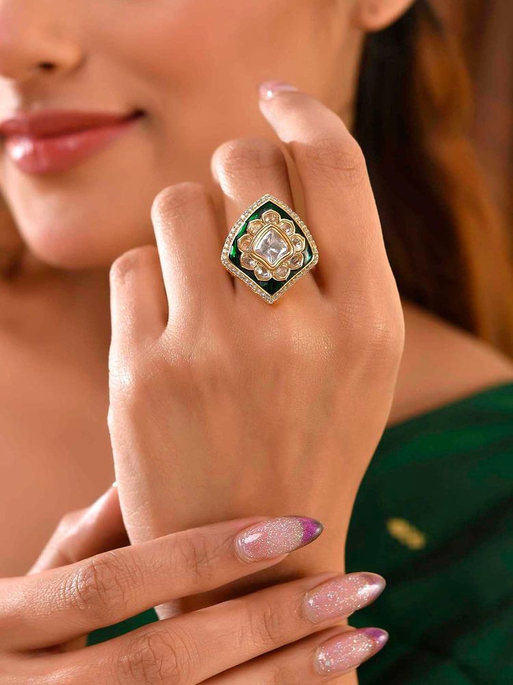Voylla Kundan Elegance Meena Grace Ring (Adjustable)-picture-2