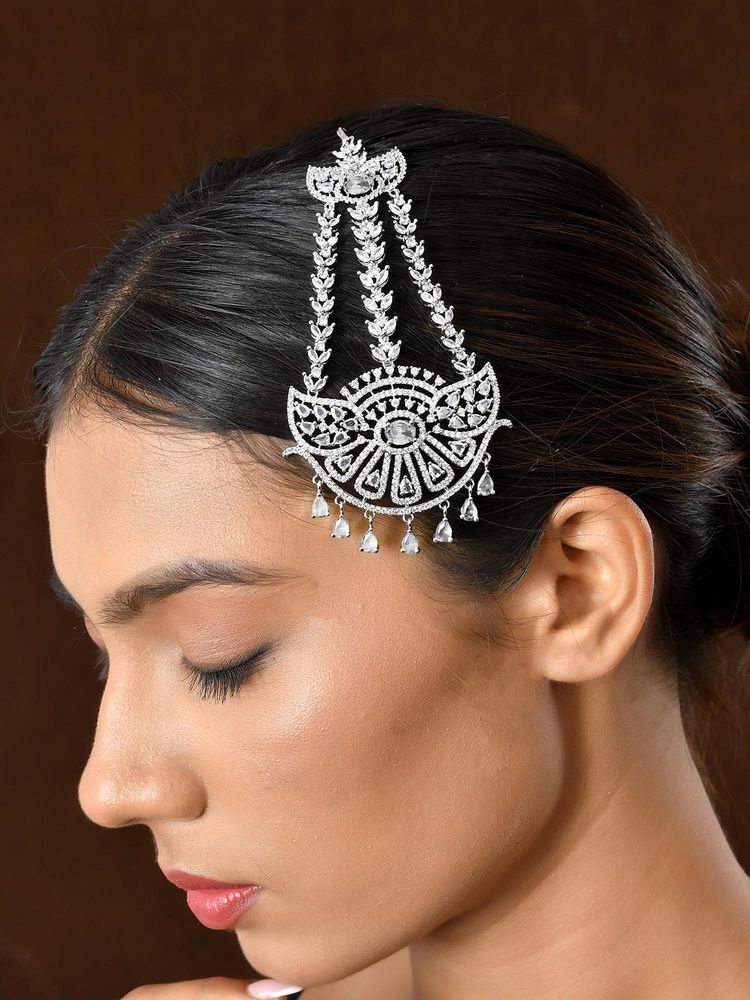 Voylla Sparkling Elegance Noor-E-Taj American Diamond Passa Maang Tikka-picture-48
