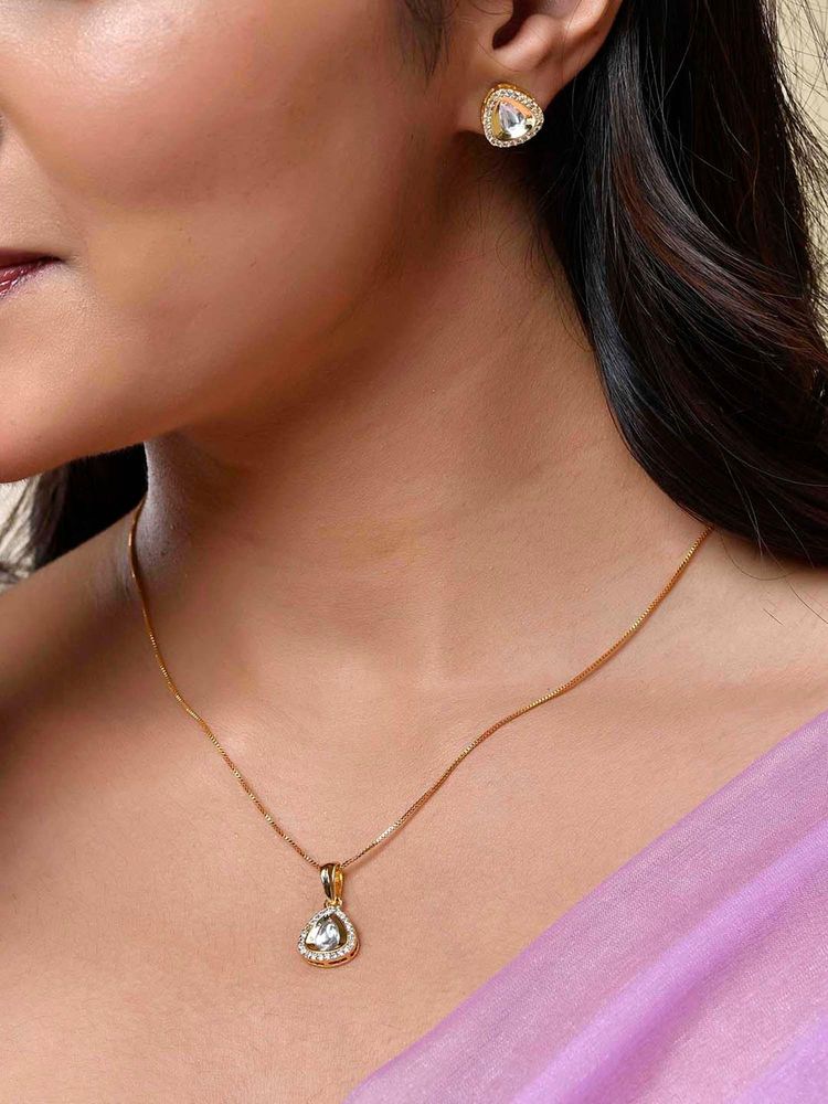 Voylla Sparkling Elegance Celestial Gold American Diamond Neacklace Set-picture-11