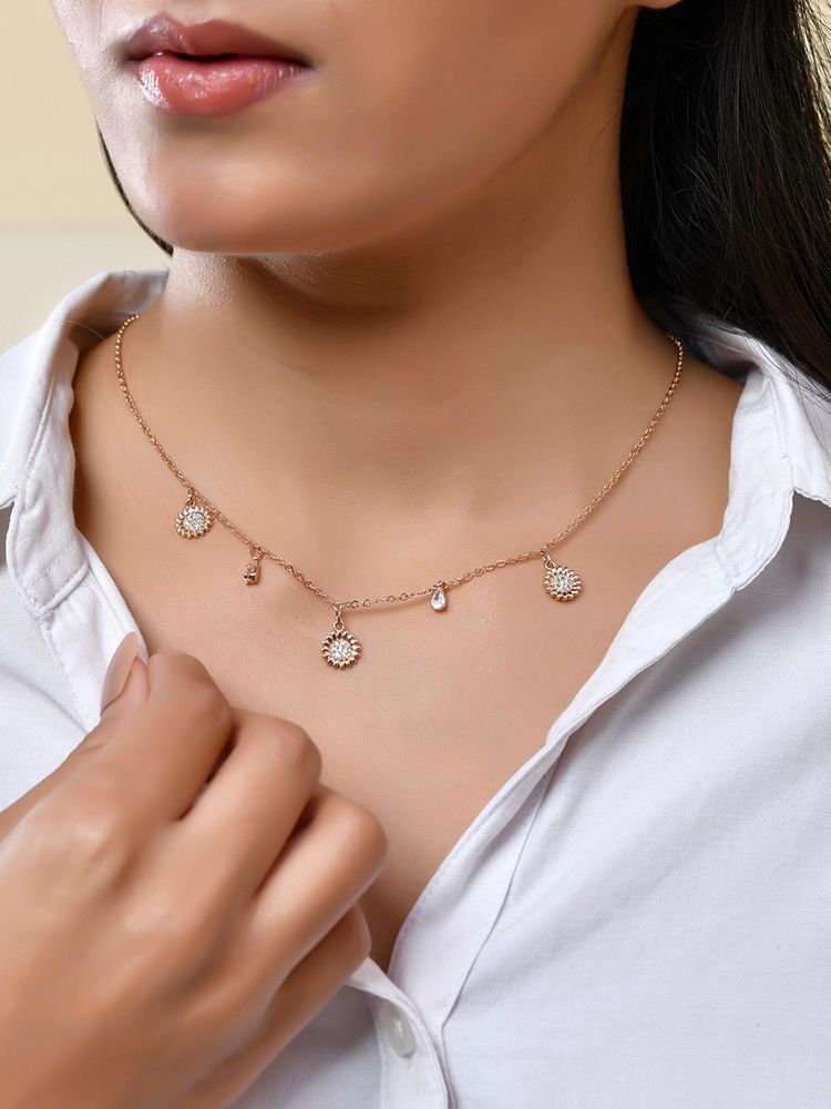 Voylla Sparkling Elegance Wildflower Charm Rose Gold Necklace-image-41