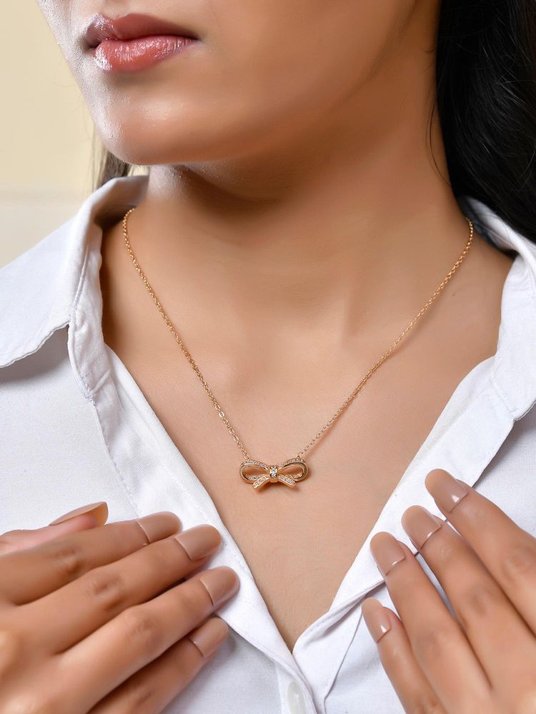 Voylla Sparkling Elegance Bow-Tiful Charm Gold Necklace-image-5