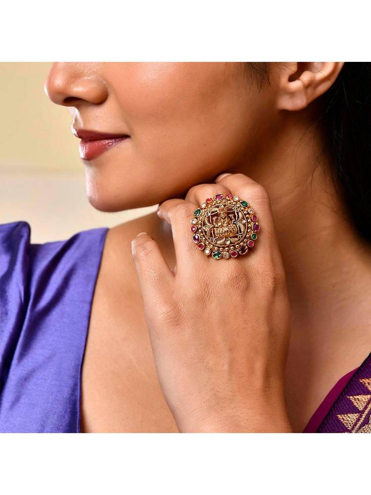 Voylla Gold Opulence Devi Mandala Ring (Adjustable) for Women-picture-31
