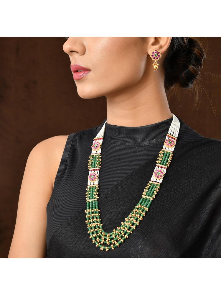 Voylla Gold Opulence Regal Kundan Layered Necklace Set-image-0