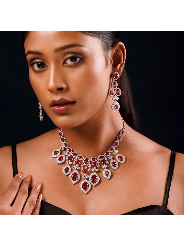 Voylla Sparkling Elegance Haseena-E-Ruby Royal Necklace Set-picture-29