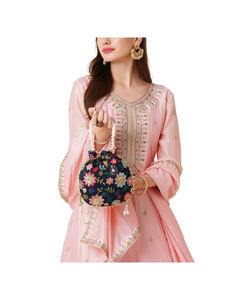 Lavie Women Navy Blue Embroidered Potli Bag (S)-picture-18