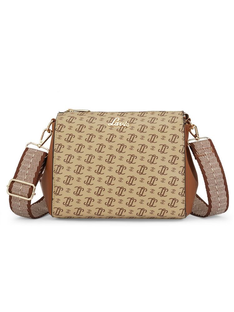 Lavie Women Taupe Printed Sling Bag with Detachable Strap (M)-image-13