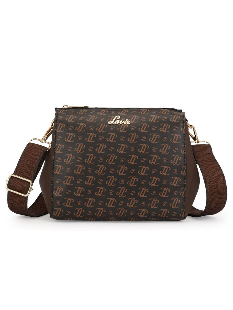 Lavie Women Brown Printed Sling Bag with Detachable Strap (M)-picture-22