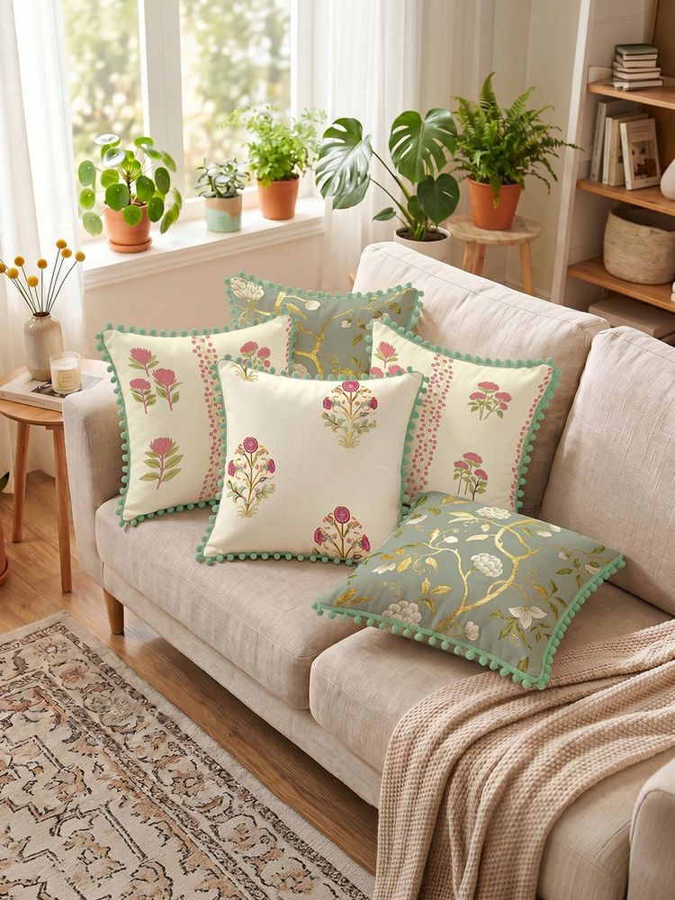 Urban Space Metallic Foil Printed Cotton Cushion Covers (Pack of 5) Zari Pink Gold (16 x 16 inches)-picture-17