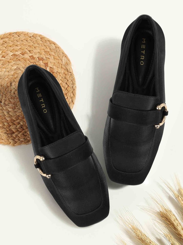 Metro Women Black Loafers-image-30